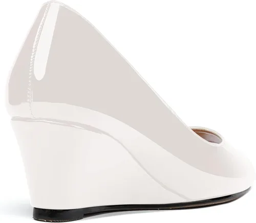 Vista 5 de WAYDERNS Zapatos de tacón bajo con cuña de charol y puntera abierta para mujer de 2 pulgadas