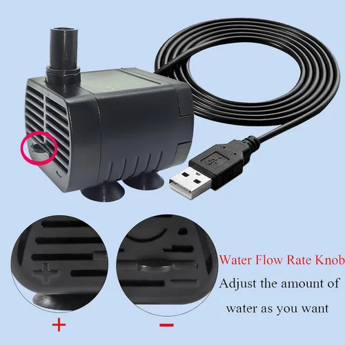 Vista 5 de Mini bomba sumergible USB, tubo de 1 M, CC 5 V, 0.7 W, bomba de banco eléctrica sin escobillas, fuente para mascotas, pequeño sistema hidropónico