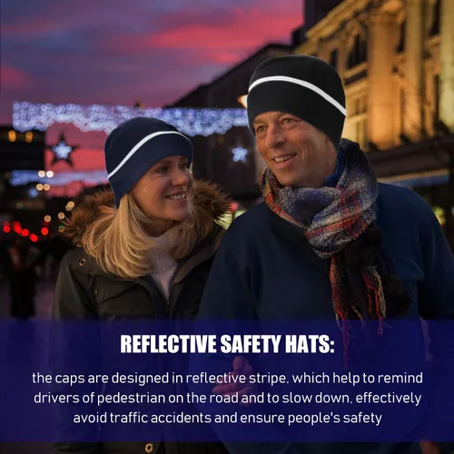 Vista 2 de Gorro reflectante de 3 piezas con forro polar para correr, cola de caballo para mujer, gorro de seguridad con cubiertas para las orejas para clima