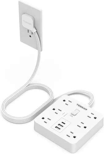 Vista 19 de TESSAN – Regleta de alimentación con USB, cable de extensión con 6 salidas ampliamente espaciadas 2100 Joules Surge Protector Power Strip, 6