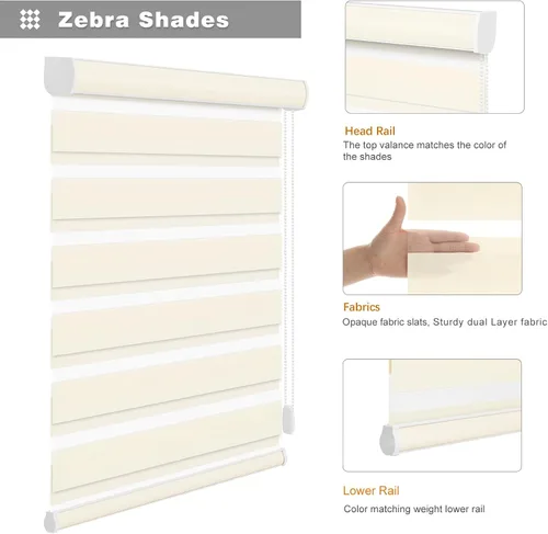 Vista 4 de Persianas de cebra Changshade para ventanas interiores con filtro de luz, persianas de cebra con cordón para puertas corredizas de vidrio