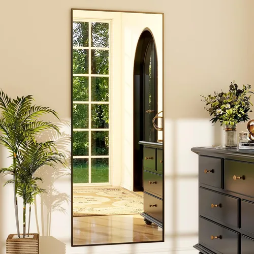 Vista 2 de GLSLAND Espejo de cuerpo completo de 64 x 21 pulgadas, espejo rectangular independiente, para colgar o inclinar, de aleación de aluminio, para Negro