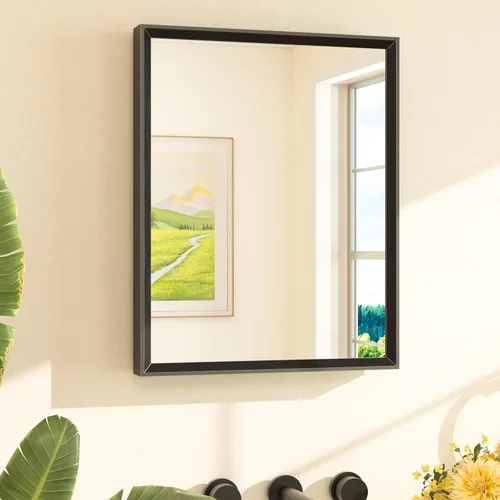 Vista 83 de TETOTE Espejo de baño dorado cepillado de 20" x 30", espejo de tocador de baño rectangular de latón dorado cepillado con marco biselado para sobre