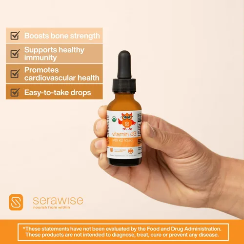 Vista 5 de Vitamina líquida orgánica D3 con K2 por la Dra. Ana Maria Temple Apoya huesos fuertes y salud inmunológica Certificado orgánico USDA Base
