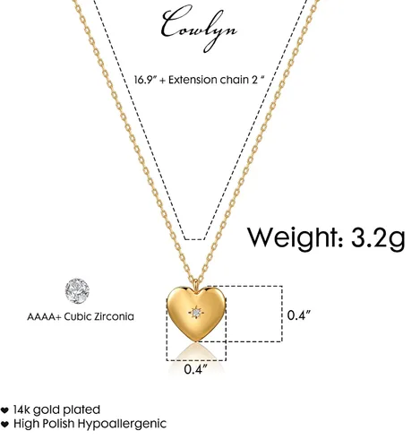 Vista 4 de Cowlyn Collar con colgante de corazón de amor, cadena de perlas chapada en oro de 14 quilates, gargantilla de doble capa, colgante de barra