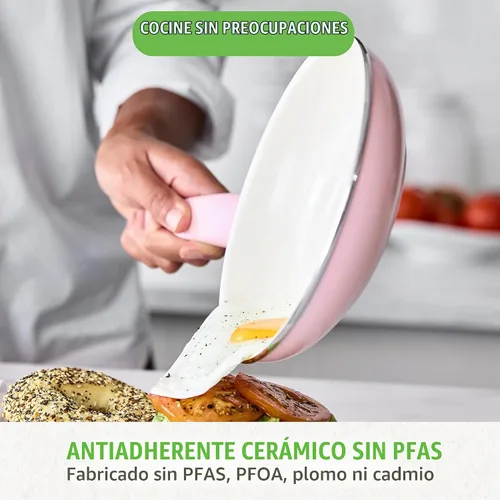 Vista 2 de GreenLife Sartén antiadherente de 8 pulgadas, cerámica no tóxica sin PFAS antiadherente, apta para lavavajillas y horno, asas que se mantienen Rosa