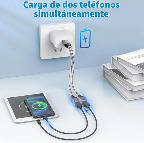 Vista 4 de Cable divisor USB de 1 entrada y salida 2026, extensor de puerto USB doble, adaptador de extensión de cable de carga y datos de 9.8 in