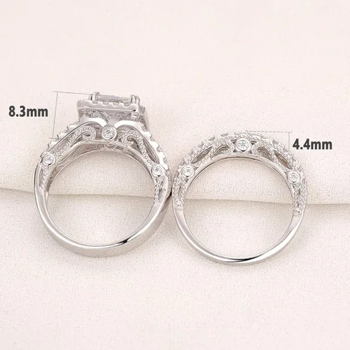 Vista 5 de Wuziwen Juego de anillos de compromiso de corte princesa para mujer, plata de ley, circonita cúbica