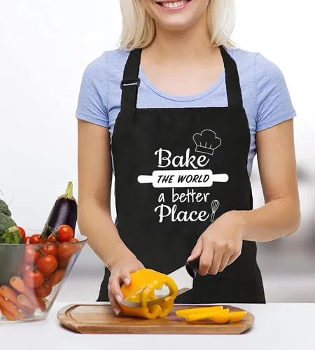 Vista 2 de Baking Lover - Delantal para mujer Bake the World a Better Place impermeable, ajustable, 2 bolsillos, delantal de cocina, regalo
