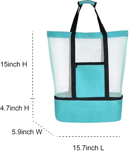 Vista 3 de Beach Bag with Cooler, Mesh Beach Tote with Undetachable Insulated Cooler and Pocket for Towels
