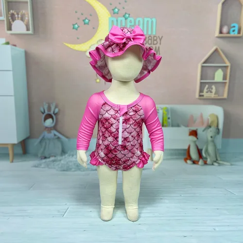 Vista 32 de Traje de baño de una pieza con cremallera de manga larga para bebé niña con gorro