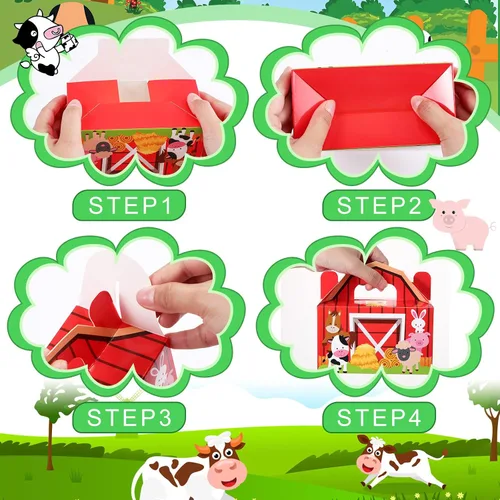 Vista 3 de Tallew Paquete de 24 cajas de regalo de fiesta de animales de granja, bolsas grandes de dulces de granero, cajas de regalo de regalo de feliz