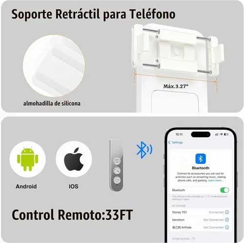Vista 4 de 4smarts Trípode de grabación para teléfono con luz LED, giratorio de 360°, soporte portátil y extensible para teléfonos inteligentes de 3.5 a 6.9