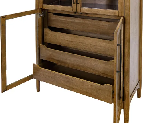 Vista 8 de Vitrina de madera moderna que cena la estantería de almacenamiento totalmente montada marrón