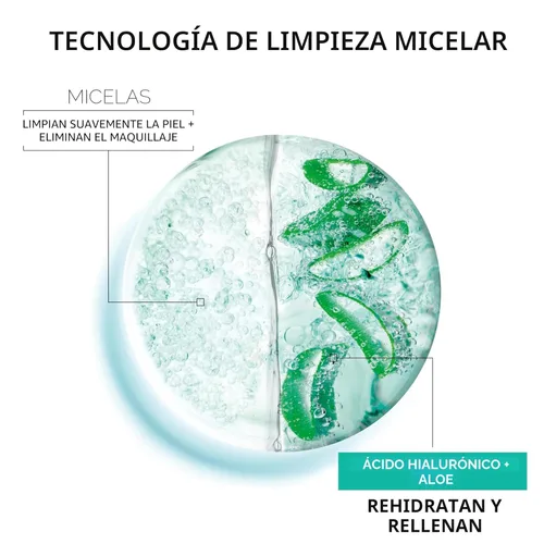 Vista 4 de Garnier Agua micelar con ácido hialurónico, limpiador facial y removedor de maquillaje, hidratante y relleno, para todo tipo de piel, vegano, libre