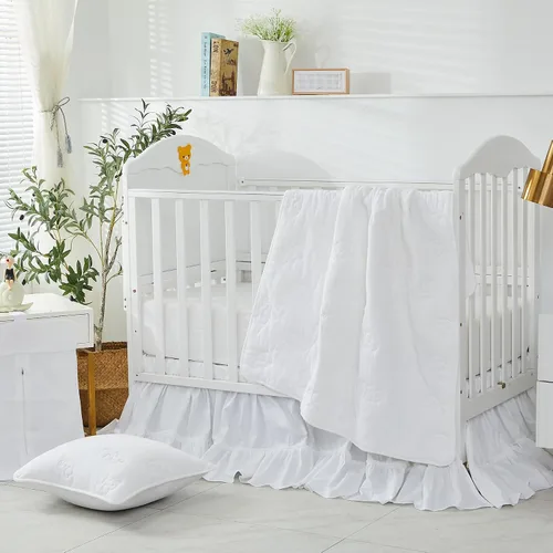 Vista 5 de Brandream Juego de ropa de cama de 3 piezas para cuna, estilo bohemio, bohemio, bohemio, para bebé, niña, niño, color sólido, blanco, elegante