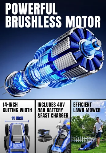 Vista 4 de Wild Badger Power Cortacésped inalámbrico de 40 V 14 ″ sin escobillas, 5,445 pies cuadrados/0.125 ac,1×4.0Ah batería y cargador rápido, altura de 5