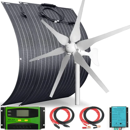 Vista 10 de Kit solar eólico de 500 W, sistema de 12 V fuera de la red: generador de turbina eólica de 400 W + 1 panel solar flexible ETFE de 100 W +