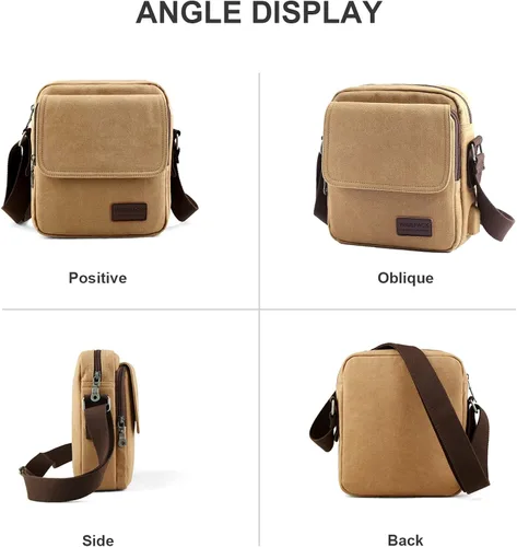 Vista 4 de Bolso cruzado para hombre bolso lateral para hombre bolso de hombro para hombres y mujeres pequeño bolso de mensajero de lona para teléfono