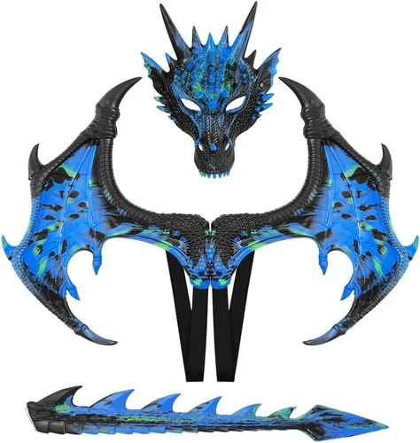 Vista 6 de Himine Alas de dragón Props Cosplay Wing con máscara de cola Negro