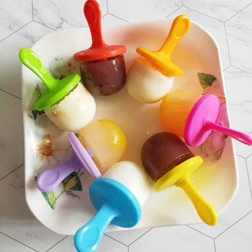 Vista 6 de Mini molde de silicona para paletas, molde para paletas de hielo de 7 cavidades con palitos de plástico coloridos, fabricantes de paletas