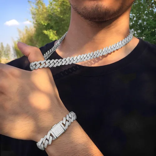 Vista 4 de Luxfine Pulsera de eslabones cubanos de 0.472in, hipoalergénica, chapada en oro real de 14 quilates, joyería de hip hop helada, joyería de hip hop