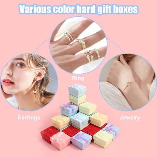 Vista 7 de Juego de 24 cajas de regalo, cajas de joyería de colores surtidos, pequeña caja de regalo dura para aretes de anillo, cajas de regalo de joyería