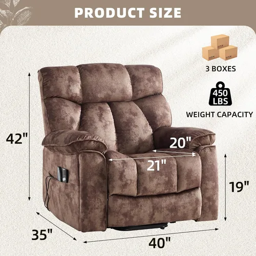 Vista 2 de CANMOV Power Lift - Silla reclinable para personas mayores con masaje por vibración y calefacción lumbar, silla elevadora eléctrica con bolsillo