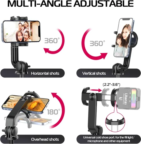 Vista 8 de ULANZI SK-03 Trípode selfie stick, trípode de 64" profesional y estable para teléfono inteligente/cámara de acción, soporte de teléfono extensible