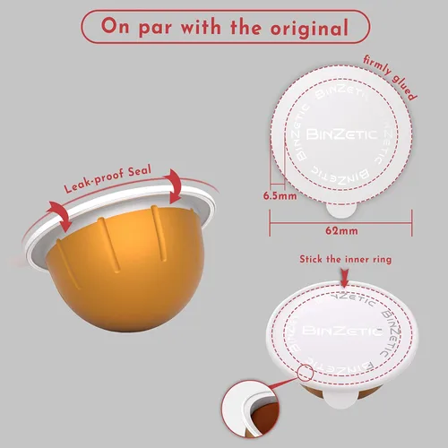 Vista 4 de BinZetic® Kit de recarga de cápsulas Vertuoline reutilizable, diseño de papel de aluminio fácil de cortar en la parte inferior y 100 tapas