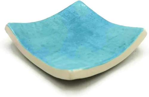 Vista 30 de Clay Ring Dish, Small Square Handmade Ceramic Trinket Dish, Small Tealight Candle Holder, Teabag Holder (Aquarius)