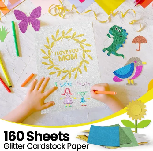 Vista 7 de Zhanmai 160 hojas de cartulina con purpurina, 20 colores, papel grueso con purpurina para el regreso a la escuela, suministros para manualidades