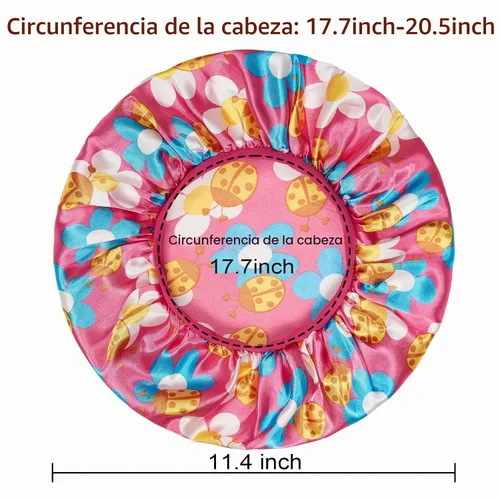 Vista 5 de 3 gorros para niños, gorros para niñas, gorro de seda satinada para dormir, gorro de dormir de banda ancha suave para trenzas de cabello rizado