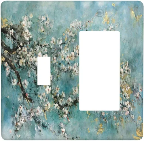 Vista 132 de Pintura al óleo de flores abstractas de 1 cuadrilla de interruptor de luz dúplex individual cubierta de salida placa de pared decorativa Placa