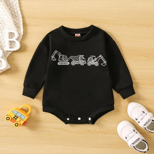 Vista 2 de Sudadera de cuello redondo para bebé, con estampado de excavador, manga larga, para otoño e invierno, ropa casual