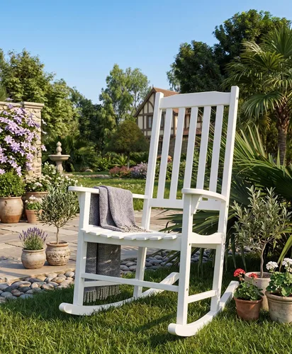 Vista 9 de Mecedora blanca de madera de acacia Merry Garden
