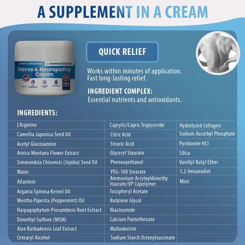 Vista 5 de Crema neuropatía árnica mejorada y fórmula potenciada por L'Arginine – Alivio máximo de fuerza para pies, manos, piernas, dedos de los pies incluye