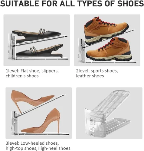 Vista 6 de Paquete de 10 organizadores de ranuras transparentes para zapatos - Altura ajustable de 3.7'' a 7.7'' pulgadas, apiladores de zapatos para un par