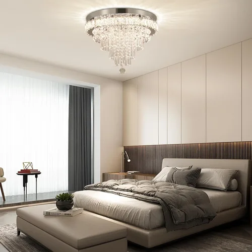 Vista 7 de FRIXCHUR Candelabros de Cristal Lámpara de Techo LED con Control Remoto Montaje Empotrado Grande Lámpara de Techo Colgante para Sala de Estar