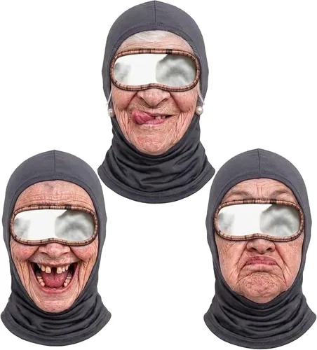 Vista 8 de Máscara de esquí de anciano, divertida y realista, con estampado 3D, para invierno, con cobertura del cuello, diseño envolvente, ajuste cómodo