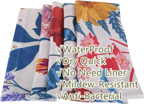 Vista 6 de RosieLily Cortinas de ducha, juego de cortinas de ducha florales con 12 ganchos, cortinas de ducha coloridas florales y hojas, decoración de baño