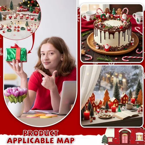 Vista 7 de 58 piezas de figuritas en miniatura de Navidad, miniaturas de Santa Claus, muñeco de nieve, copo de nieve, reno en miniatura de resina, adornos