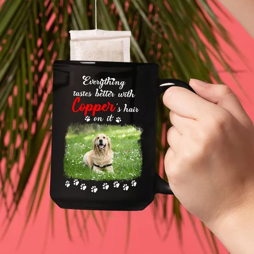 Vista 5 de Tazas de café personalizadas, regalo para cumpleaños de amantes de los perros, taza de cerámica de 11 onzas y 15 onzas, taza de café negra