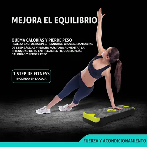Vista 3 de RBX Plataforma de escalón aeróbico con superficie texturizada antideslizante, pasos ajustables de 2 niveles para ejercicio, compacta, ligera, fácil