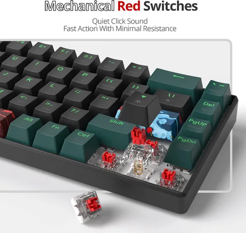 Vista 4 de Teclado mecánico 60% para juegos con interruptor rojo lineal, 65% con cable, ultra compacto, mini teclado arcoíris con teclas PBT para Ps4Ps5Xbox
