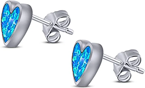 Vista 3 de Aretes de corazón de ópalo creado en plata de ley 925 maciza (0.315 in)