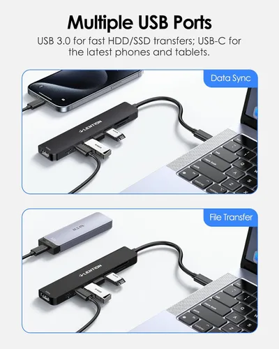 Vista 3 de LENTION USB-C Hub, 4K@60Hz HDMI, 100W PD, 2 USB-C, 2 USB 3.0, Card Reader