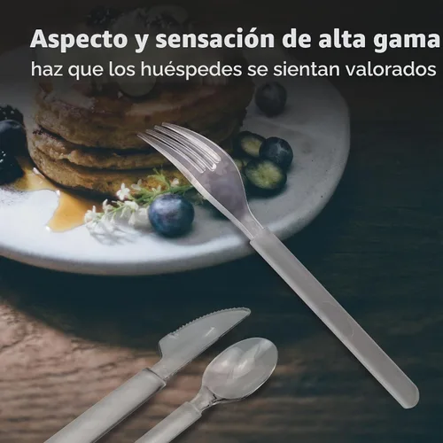 Vista 4 de 3X Horquillas de plástico transparente resistentes envueltas individualmente, resistentes como cubiertos de plata, paquete de 100 horquillas