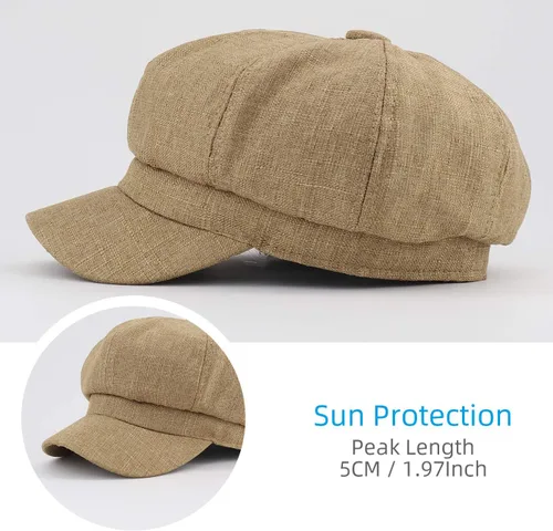 Vista 3 de Gisdanchz Gorra Cabbie de lino para mujer, 8 paneles, 6 78, Caqui