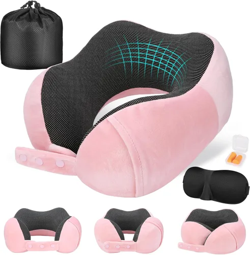 Vista 13 de Cirorld - Almohada de cuello para viajes, almohadas de viaje para aviones, 100% espuma viscoelástica para cuello, almohada de vuelo ajustable